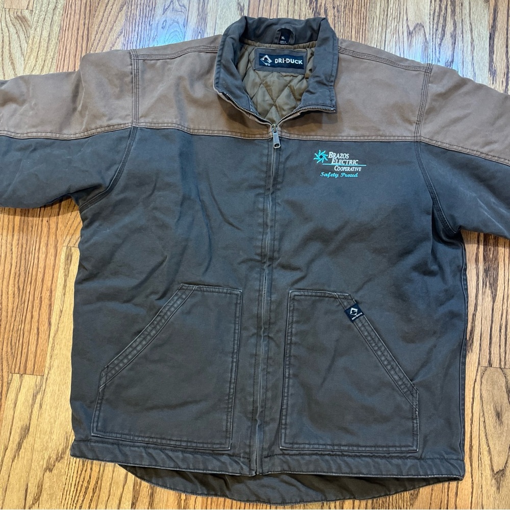 DRI DUCK Canvas Work Jacket Brown Quilted  Chore Coat Utility Electric Logo XL